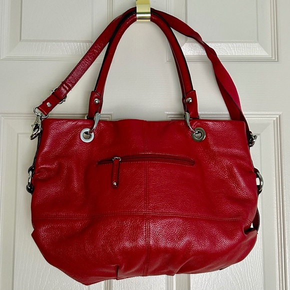 Tignanello Handbags - TIGNANELLO Red Pebble Leather Large 3 Way Convertible Satchel/Crossbody Bag EUC